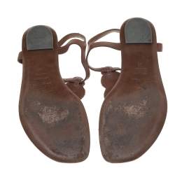 Pre Owned Sergio Rossi Brown Leather Ankle Strap Flats Size 40