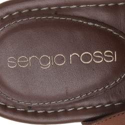 Pre Owned Sergio Rossi Brown Leather Ankle Strap Flats Size 40