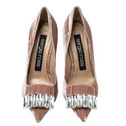 مملوكة مسبقًا حذاء كعب عالي سيرجيو روسي SR1 1 قطيفة وردي مزخرف كريستال مقدمة مدببة مقاس 36