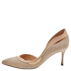 Sergio Rossi Beige Suede and Patent Leather D'orsay Pumps Size 37.5