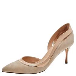 Sergio Rossi Beige Suede and Patent Leather D'orsay Pumps Size 37.5
