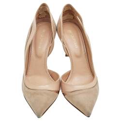 Sergio Rossi Beige Suede and Patent Leather D'orsay Pumps Size 37.5