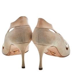 Sergio Rossi Beige Suede and Patent Leather D'orsay Pumps Size 37.5
