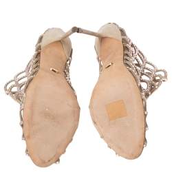 Sergio Rossi Beige Crystal Embellished Scalloped Suede Peep Toe Caged Booties Size 39