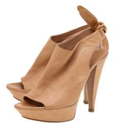 Sergio Rossi Beige Leather Platform Ankle Wrap Sandals Size 38