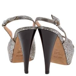 Sergio Rossi Silver Textured Leather Platform Slingback Sandals Size 40