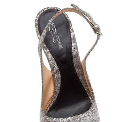 Sergio Rossi Silver Textured Leather Platform Slingback Sandals Size 40