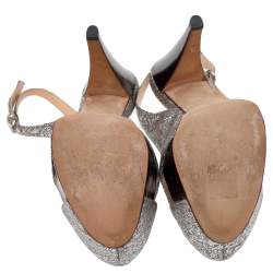 Sergio Rossi Silver Textured Leather Platform Slingback Sandals Size 40