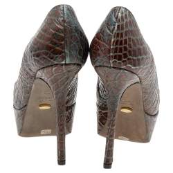 مملوكة مسبقًا حذاء كعب عالي سيرجيو روسي جلد نقشة التمساح بني نعل سميك مقاس 35