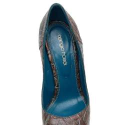 مملوكة مسبقًا حذاء كعب عالي سيرجيو روسي جلد نقشة التمساح بني نعل سميك مقاس 35