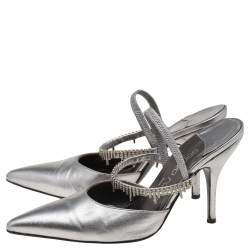 مملوكة مسبقًا حذاء مولز سيرجيو روسي سير مزخرف جلد فضي مقاس 35