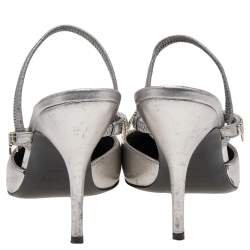 مملوكة مسبقًا حذاء مولز سيرجيو روسي سير مزخرف جلد فضي مقاس 35