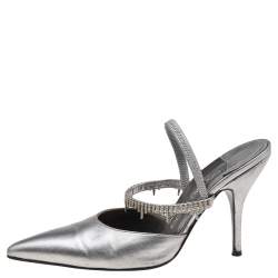 مملوكة مسبقًا حذاء مولز سيرجيو روسي سير مزخرف جلد فضي مقاس 35