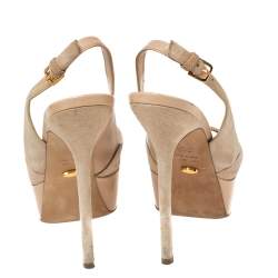 Pre Owned Sergio Rossi Nude Suede and Leather Slingback Platform Sandals Size 36.5 