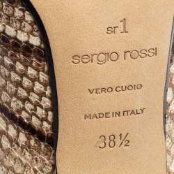 مملوكة مسبقًا Sergio Rossi Beige/Brown Python Embossed Leather Crystal Embellished Pumps Size 38.5