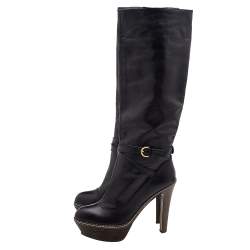 Sergio Rossi Black Leather Platform Knee Length Boots Size 39