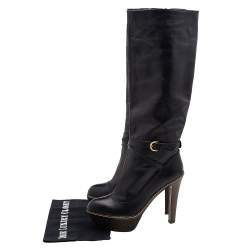 Sergio Rossi Black Leather Platform Knee Length Boots Size 39