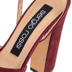 Pre Owned Sergio Rossi Burgundy Suede Kaia Knot Ankle-Strap Platform Sandals Size 38.5