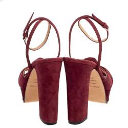 Pre Owned Sergio Rossi Burgundy Suede Kaia Knot Ankle-Strap Platform Sandals Size 38.5