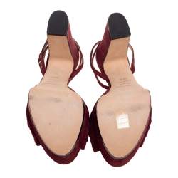 Pre Owned Sergio Rossi Burgundy Suede Kaia Knot Ankle-Strap Platform Sandals Size 38.5