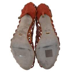 Pre Owned Sergio Rossi Multicolor Suede Crystal Embellished Peep Toe Caged Booties Size 38