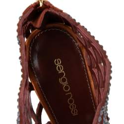 Pre Owned Sergio Rossi Multicolor Suede Crystal Embellished Peep Toe Caged Booties Size 38