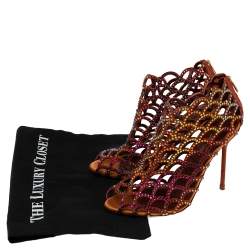 Pre Owned Sergio Rossi Multicolor Suede Crystal Embellished Peep Toe Caged Booties Size 38