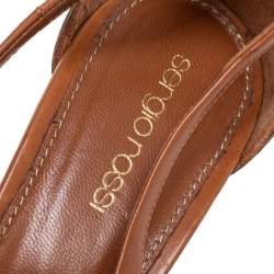 Pre Owned حذاء كعب عالي سيرجيو روسي مقدمة مفتوحة قصه جلد بني مقاس 38 