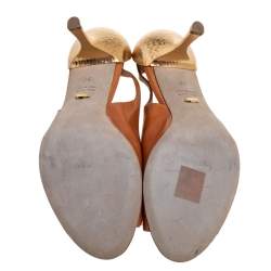 Pre Owned حذاء كعب عالي سيرجيو روسي مقدمة مفتوحة قصه جلد بني مقاس 38 