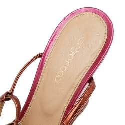 Sergio Rossi Pink/Metallic Bronze Patent And Leather Wedge Ankle Strap Sandals Size 38