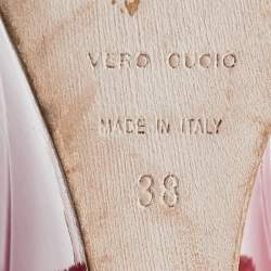 Sergio Rossi Pink/Metallic Bronze Patent And Leather Wedge Ankle Strap Sandals Size 38