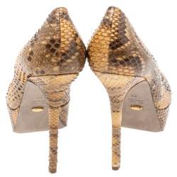 Pre Owned حذاء كعب عالي سيرجيو روسي نعل سميك مقدمة مفتوحة جلد ثعبان بيج/ بني مقاس 38