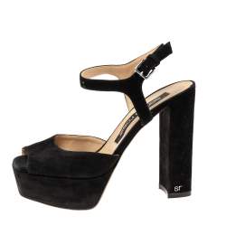 Sergio Rossi Black Suede Peep Toe Ankle Strap Sandals Size 38.5 