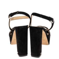 Sergio Rossi Black Suede Peep Toe Ankle Strap Sandals Size 38.5 