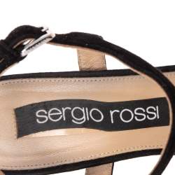 Sergio Rossi Black Suede Peep Toe Ankle Strap Sandals Size 38.5 