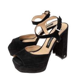 Sergio Rossi Black Suede Peep Toe Ankle Strap Sandals Size 38.5 