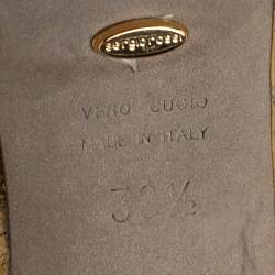 Pre Owned Sergio Rossi Gold Leather Cachet Peep-Toe Platform Slingback Pumps Size 38.5