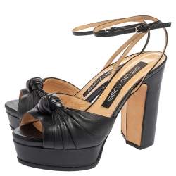 Pre Owned صندل سيرجيو روسي جلد أسود بعقدة نعل سميك سير كاحل مقاس 38.5