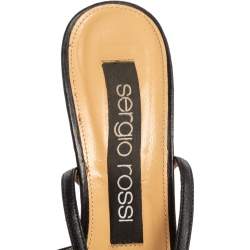 Pre Owned صندل سيرجيو روسي جلد أسود بعقدة نعل سميك سير كاحل مقاس 38.5