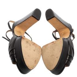 Pre Owned صندل سيرجيو روسي جلد أسود بعقدة نعل سميك سير كاحل مقاس 38.5