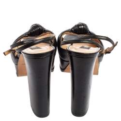 Pre Owned صندل سيرجيو روسي جلد أسود بعقدة نعل سميك سير كاحل مقاس 38.5