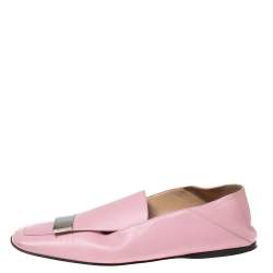 Sergio Rossi Pink Leather Embellished Slip On Loafers Size 36