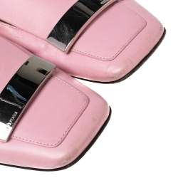 Sergio Rossi Pink Leather Embellished Slip On Loafers Size 36