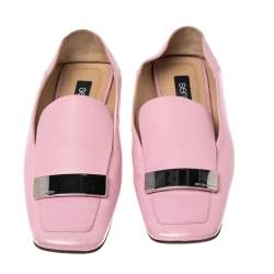 Sergio Rossi Pink Leather Embellished Slip On Loafers Size 36