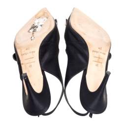 Pre Owned Sergio Rossi Black Satin Crystal Embellished Slingback Pumps Size 41