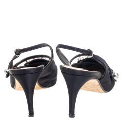 Pre Owned Sergio Rossi Black Satin Crystal Embellished Slingback Pumps Size 41