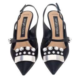 Pre Owned Sergio Rossi Black Satin Crystal Embellished Slingback Pumps Size 41