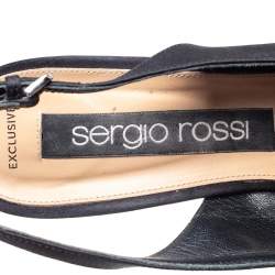 Pre Owned Sergio Rossi Black Satin Crystal Embellished Slingback Pumps Size 41
