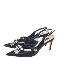 Pre Owned Sergio Rossi Black Satin Crystal Embellished Slingback Pumps Size 41