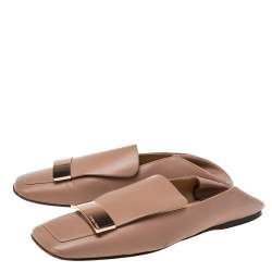 Pre Owned Sergio Rossi Dusty Pink Leather Square Toe Collapsible Heel Smoking Slippers Size 36